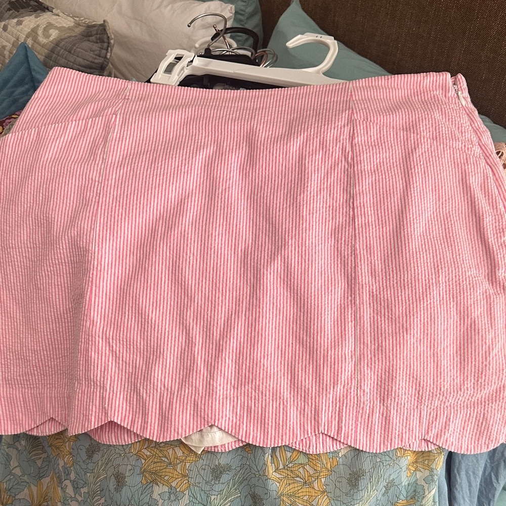 Lilly Pulitzer 12 Pink Seersucker Scalloped Hem Skirt